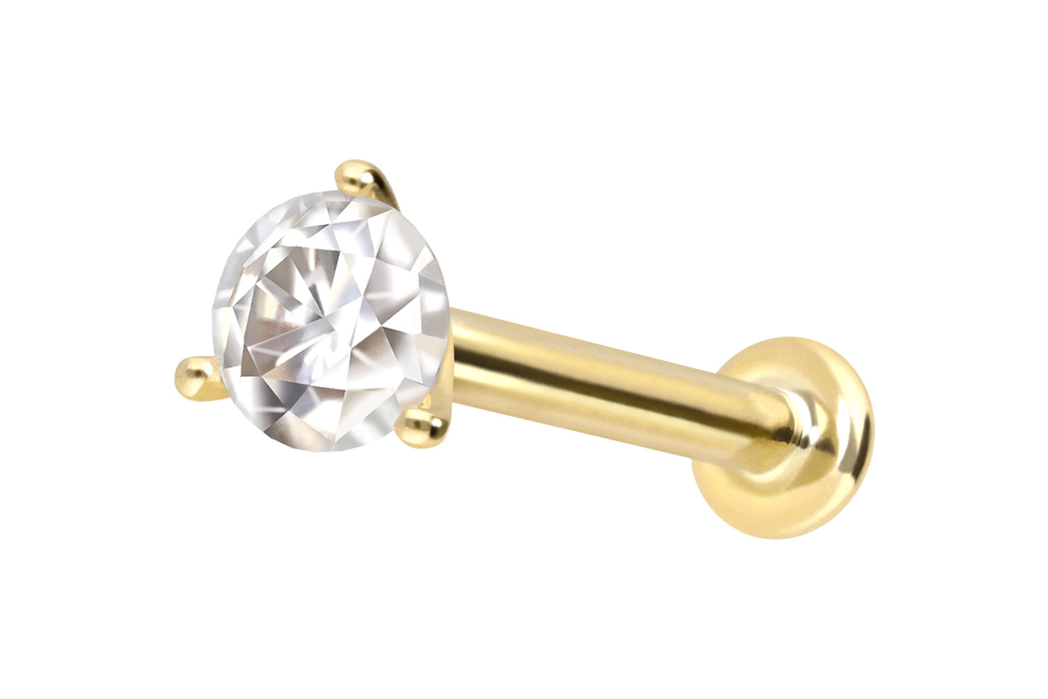 14 Karat Gold Labret Piercing mit Innengewinde MOISSANIT